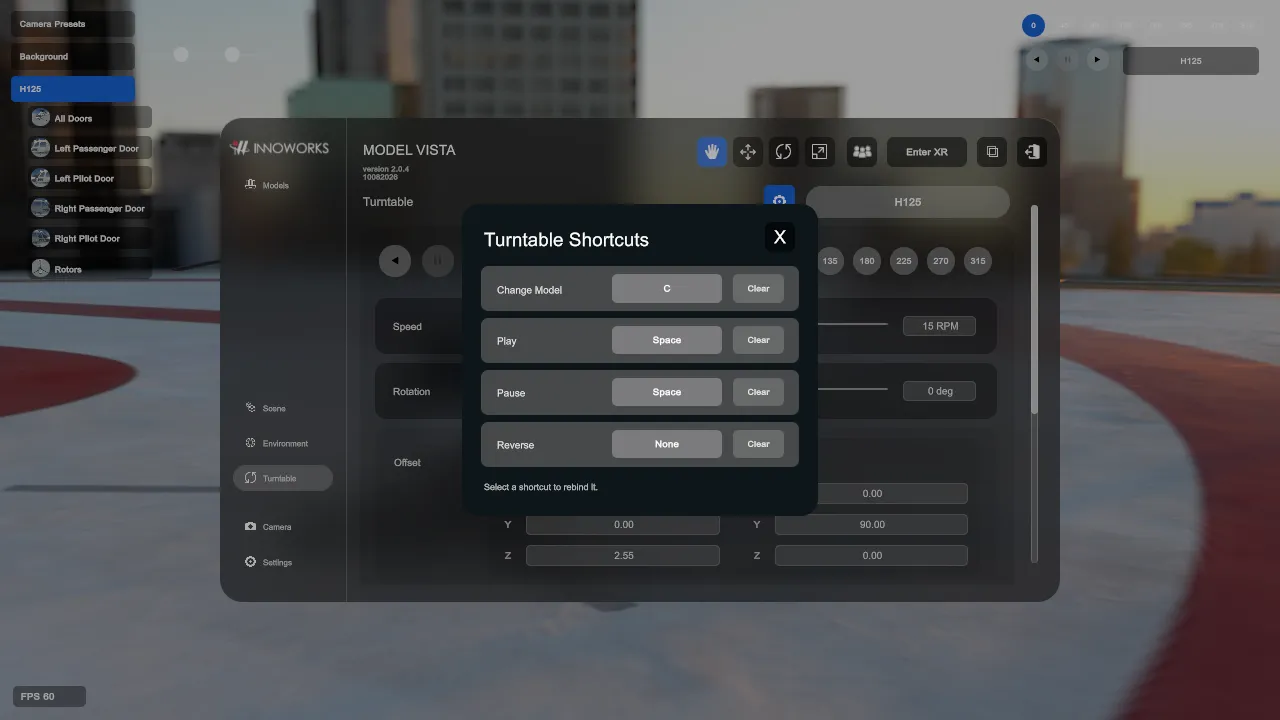 現在の既定割り当てを表示した Turntable Shortcuts