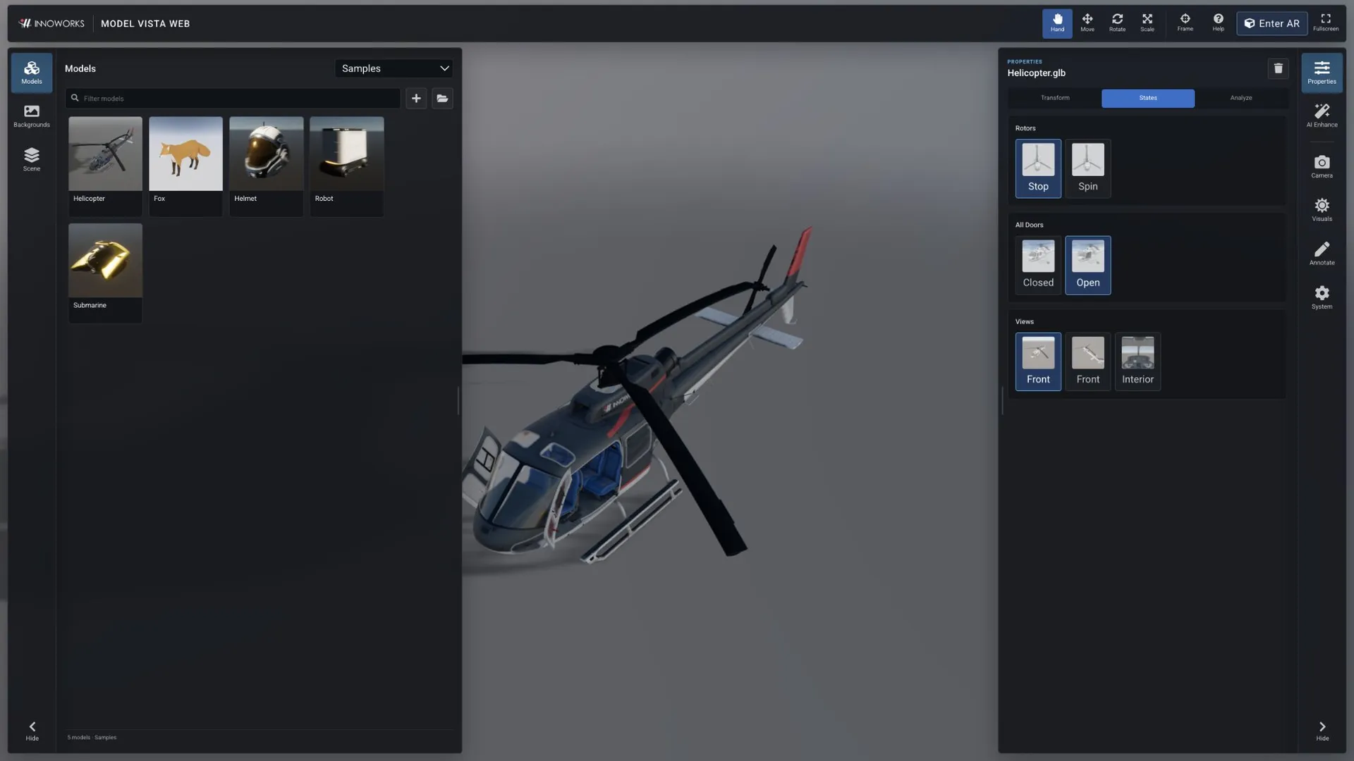 Model Vista States for the Helicopter with the doors open