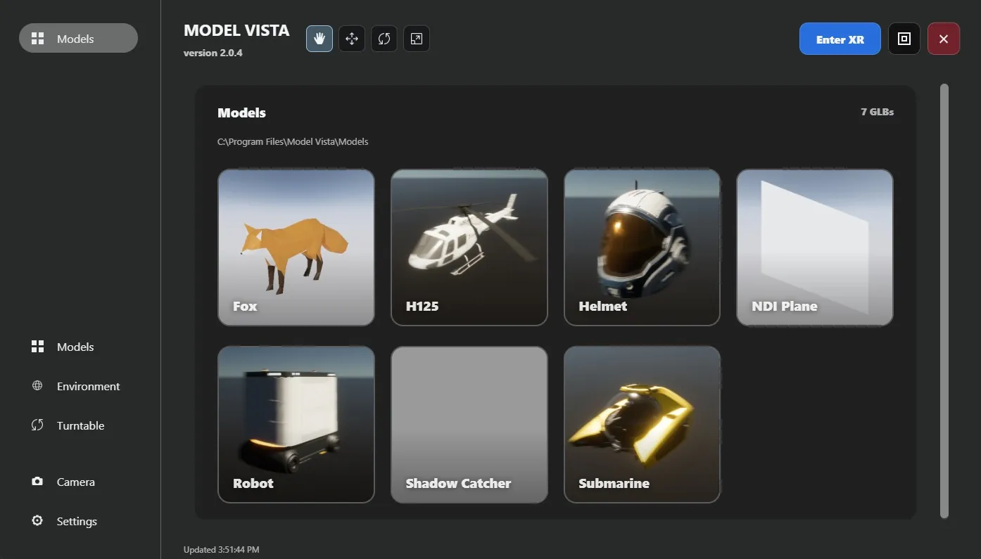 The Web Remote interface open in a browser, with navigation on the left and the Models library in the work area